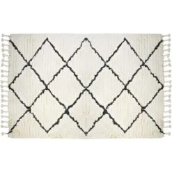 Tappeto Stile Berbero 100% Lana 200x290 Cm Beige E Nero - MARCUS