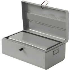 Baule L.60 E 52 Cm In Metallo E Chiusura In Pelle Grigio - Lotto Di 2 - FARNIENTE -Armonia Decor 59285987 5