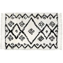 Tappeto 120 X 170 Cm 100% Lana Nero E Avorio Berbero - MARCEAU