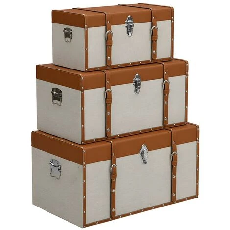 Bauli Con Rivestimento 3 Misure In Similpelle E Tessuto Marrone E Tortora - Lotto Di 3 - JACINTO 3 Bauli Con Rivestimento 3 Misure In Similpelle E Tessuto Marrone E Tortora - Lotto Di 3 - JACINTO