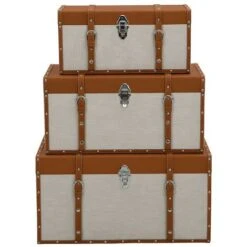 Bauli Con Rivestimento 3 Misure In Similpelle E Tessuto Marrone E Tortora - Lotto Di 3 - JACINTO 9 Bauli Con Rivestimento 3 Misure In Similpelle E Tessuto Marrone E Tortora - Lotto Di 3 - JACINTO -Armonia Decor 59290065 3