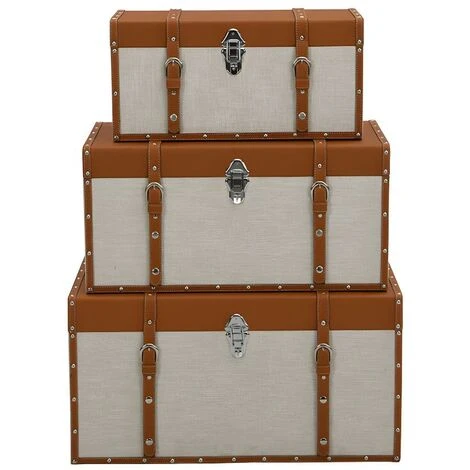 Bauli Con Rivestimento 3 Misure In Similpelle E Tessuto Marrone E Tortora - Lotto Di 3 - JACINTO 5 Bauli Con Rivestimento 3 Misure In Similpelle E Tessuto Marrone E Tortora - Lotto Di 3 - JACINTO - immagine 3