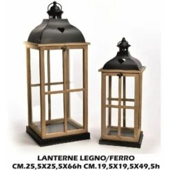 LANTERNE LEGNO/METALLO SET 2 PZ. CM.25X25X66h CM.49X19X19h