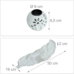 Relaxdays Portacandele, Con Vassoio A Forma Di Foglia, 3 Vasetti Rotondi, Centrotavola, Con Candeline, Bianco Grigio -Armonia Decor 59919193 4