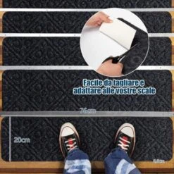 COSTWAY 15 Tappetini Antiscivolo Per Scale 76 X 20 Cm, Tappeti Antiscivolo Per Gradini Di Scale Di Legno Da Interno, Tappetini Impermeabili Per Scale Per Bambini, Anziani E Animali, Grigio -Armonia Decor 60277780 4