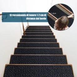 COSTWAY 15 Tappetini Antiscivolo Per Scale 76 X 20 Cm, Tappeti Antiscivolo Per Gradini Di Scale Di Legno Da Interno, Tappetini Impermeabili Per Scale Per Bambini, Anziani E Animali, Grigio -Armonia Decor 60277780 5