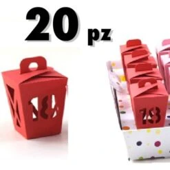 Trade Shop - 20 Pz Bomboniere Lanterna Vari Colori Colorati Festa 18 Anni Astucci Rosso