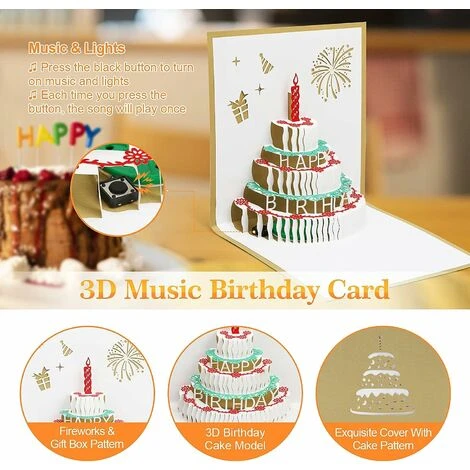 Biglietto Di Auguri Di Compleanno Musicale Invito Di Compleanno Biglietto Regalo Ragazza Uomo Ragazzo Donna Pop Up 3D Con Busta, Oro 5 Biglietto Di Auguri Di Compleanno Musicale Invito Di Compleanno Biglietto Regalo Ragazza Uomo Ragazzo Donna Pop Up 3D Con Busta, Oro - immagine 3