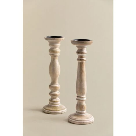 SKLUM Set Di 2 Portacandele In Legno Di Mango Sadel Legno Bianco Vintage 5 SKLUM Set Di 2 Portacandele In Legno Di Mango Sadel Legno Bianco Vintage - immagine 3
