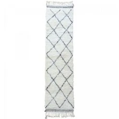 Tapete Berbere Annodato A Mano 80x310cm Lana Crema
