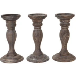 Nova Set Da 3 Portacandele Vintage In Legno Di Paulonia Disponibili Vari Colori Colore : Marrone Scuro