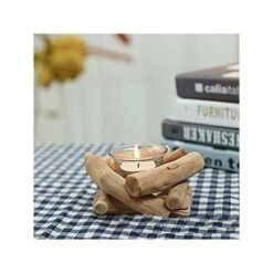 Portacandele In Legno Naturale Con Portacandele E Tazza Di Vetro, Rustico Paese Costiero Per La Decorazione Domestica Rustica Festa Di Nozze Decorazione Di Compleanno -Armonia Decor 63847487 2