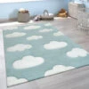 Paco Home Tappeto Per Cameretta Dei Bambini Grazioso Colori Pastello Motivo Con Nuvole Pelo Corto In Blu E Bianco 80x150 Cm -Armonia Decor 64004665 1