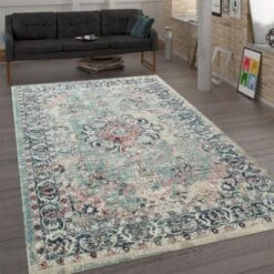 Paco Home Tappeto Vintage Dal Tessuto Piatto Di Tendenza Con Used Look Orientale Con Ornamenti, Multicolore 60x100 Cm