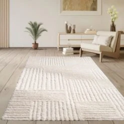 Paco Home Tappeto Shaggy A Pelo Lungo Bianco Per Il Soggiorno Con Design 3D E Motivo Morbido E Soffice, Robusto 80x150 Cm