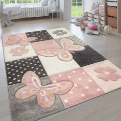 Paco Home Tappeto Per Cameretta Dei Bambini Colori Pastello Motivo A Quadri Con Farfalle Punti Fiori Variopinto 80x150 Cm