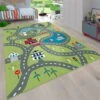 Paco Home Tappeto Per Bambini, Tappeto Da Gioco Per Camere Dei Bambini, Con Motivo Stradale, In Verde 80x150 Cm -Armonia Decor 64005396 1