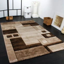 Paco Home Elegante Tappeto Firmato Con Bordo A Quadri In Marrone E Beige SVENDITA 80x150 Cm