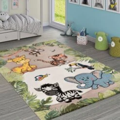 Paco Home Tappeto Per Bambini, Giungla Con Animali, Beige E Crema 80x150 Cm