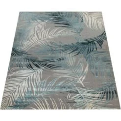 Paco Home Tappeto Di Design Moderno Soggiorno 3D Motivo Palme In Grigio Turchese Crema 60x110 Cm -Armonia Decor 64006853 4