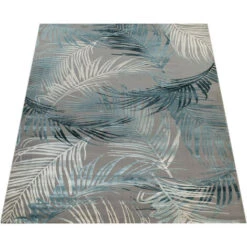 Paco Home Tappeto Di Design Moderno Soggiorno 3D Motivo Palme In Grigio Turchese Crema 60x110 Cm -Armonia Decor 64006853 5