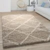 Paco Home Tappeto Per Soggiorno A Pelo Alto Shaggy Motivo A Rombi Scandinavo, Moderno In Beige 60x100 Cm -Armonia Decor 64006965 1
