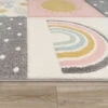 Paco Home Tappeto Da Gioco Per La Camera Dei Bambini Arcobaleno Nuvole Rosa Grigio Bianco Ø 120 Cm Tondo