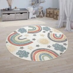 Paco Home Tappeto Bambini Cameretta Da Gioco Ragazzo Ragazza Motivo 3D Arcobaleno Beige 80x150 Cm