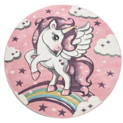 Paco Home Tappeto Per Bambini Arcobaleno Unicorno Pastello Rosa Ø 120 Cm Tondo -Armonia Decor 64009496 2