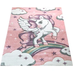 Paco Home Tappeto Per Bambini Arcobaleno Unicorno Pastello Rosa Ø 120 Cm Tondo -Armonia Decor 64009496 3
