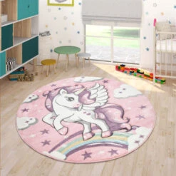 Paco Home Tappeto Per Bambini Arcobaleno Unicorno Pastello Rosa Ø 120 Cm Tondo -Armonia Decor 64009496 5