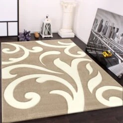Paco Home Tappeto Di Design Orlo Lavorato Moderno Ondulato Nei Colori Beige Crema 80x150 Cm