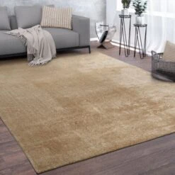 Paco Home Tappeto Salotto Pelo Corto Lavabile Monocolore Moderno Morbido Beige Crema 60x100 Cm