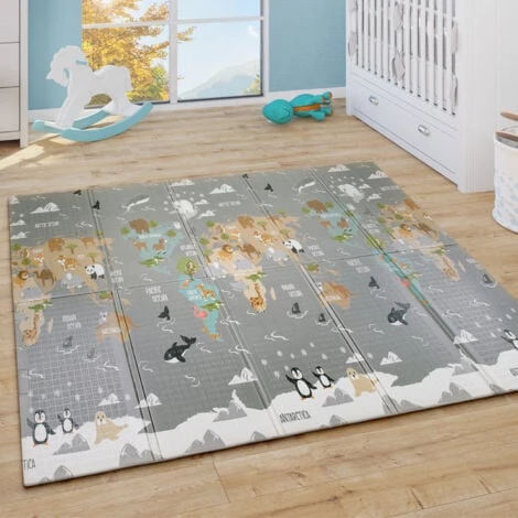 Paco Home Tappeto Da Gioco Pieghevole Motivo Animale Mappamondo Reversibile Grigio Beige 150x200 Cm 5 Paco Home Tappeto Da Gioco Pieghevole Motivo Animale Mappamondo Reversibile Grigio Beige 150x200 Cm - immagine 3