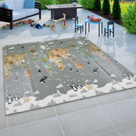 Paco Home Tappeto Da Gioco Pieghevole Motivo Animale Mappamondo Reversibile Grigio Beige 150x200 Cm 7 Paco Home Tappeto Da Gioco Pieghevole Motivo Animale Mappamondo Reversibile Grigio Beige 150x200 Cm - immagine 5
