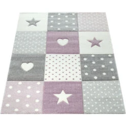 Paco Home Tappeto Bambini Cameretta Bambina Ragezzi Cuore Polkadot Stelle 3D Viola Grigio Ø 120 Cm Tondo -Armonia Decor 64010396 4