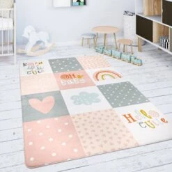 Paco Home Tappeto Bambini Cameretta Da Gioco Bebè Diamanti Stelle Grigio Rosa Bianco 80x150 Cm