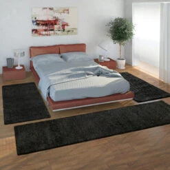 Paco Home Parure Scendiletto Set Di Runner 3 Pezzi Tappeto Shaggy Tappeto Runner Nero 2 Pezzi 60x100 1 Pezzo 70x250