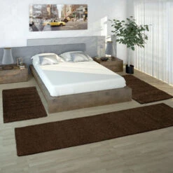 Paco Home Parure Scendiletto Set Di Runner 3 Pezzi Tappeto Shaggy Tappeto Runner Marrone 2 Pezzi 60x100 1 Pezzo 70x250