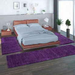 Paco Home Parure Scendiletto Set Di Runner 3 Pezzi Tappeto Shaggy Tappeto Runner Porpora 2 Pezzi 60x100 1 Pezzo 70x250