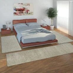 Paco Home Parure Scendiletto Set Di Runner 3 Pezzi Tappeto Shaggy Tappeto Runner Crema 2 Pezzi 60x100 1 Pezzo 70x250