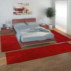 Paco Home Parure Scendiletto Set Di Runner 3 Pezzi Tappeto Shaggy Tappeto Runner Rosso 2 Pezzi 60x100 1 Pezzo 70x250