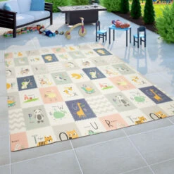 Paco Home Tappeto Bambini Gioco Bebè Pieghevole Lavabile Reversibile Animale Crema Blu Grigio 150x200 Cm -Armonia Decor 64013026 2