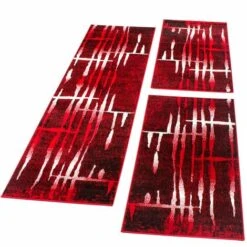 Paco Home Tappeti Scendiletto Tappeto Passatoie Mélange Design In Rosso Set Di Tappeti 3 Pezzi 2 Pezzi 60x100 1 Pezzo 70x250