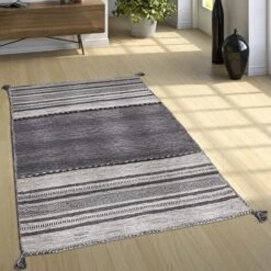 Paco Home Tappeto Design Tessuto Kelim Lavorato A Mano 100% Cotone Moderno Fantasia Grigio 60x110 Cm