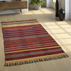 Paco Home Tappeto Design Tessuto Kelim Lavorato A Mano 100% Cotone Moderno Righe Colorato 60x110 Cm