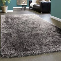 Paco Home Elegante Tappeto Shaggy Pelo Alto Tinta Unita Morbido Brillante In Grigio Chiaro 60x100 Cm