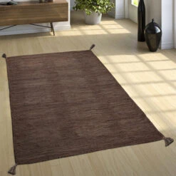 Paco Home Tappeto Design Tessuto Kelim Lavorato A Mano 100% Cotone Moderno Mélange Marrone 60x110 Cm