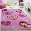 Paco Home Tappeto Per Cameretta Tappeto Per Bambini Motivo Con Farfalla Con Taglio Sagomato Rosa Ø 120 Cm Tondo -Armonia Decor 64014082 1