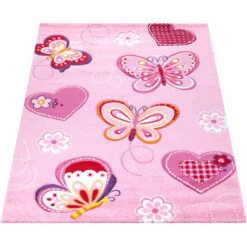 Paco Home Tappeto Per Cameretta Tappeto Per Bambini Motivo Con Farfalla Con Taglio Sagomato Rosa Ø 120 Cm Tondo -Armonia Decor 64014082 4